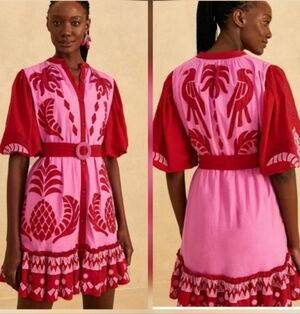 Farm Rio Red Jungle Embroidered Minidress